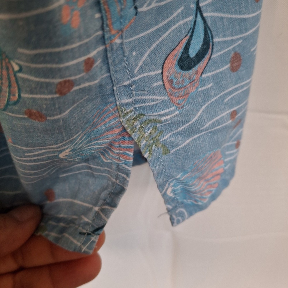 DAVID'S WEAR Men's 2XL Shirt Blue Pink Marine Life Fish Short Sleeve Button Down - Picture 9 of 12